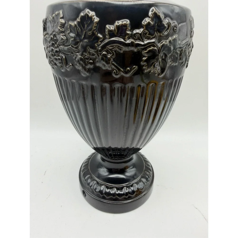 Vintage Wedgwood Black Glazed Ceramic Urn Lamp Base Grapevine Relief England